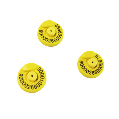 ET907 এর জন্য হলুদ RFID কানের ট্যাগ ব্যাসার্ধ 30.5mm ± 0.5mm ISO11784/5 FDX-B
