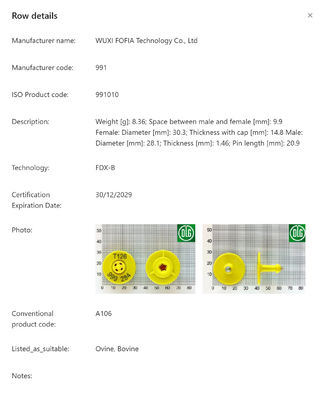 পশুর সনাক্তকরণের জন্য ১৩৪.২ কিলোহার্টজ ISO11784/5 FDX-B ইলেকট্রনিক ইয়ার ট্যাগ, ৩৫0N টেনশন সহ