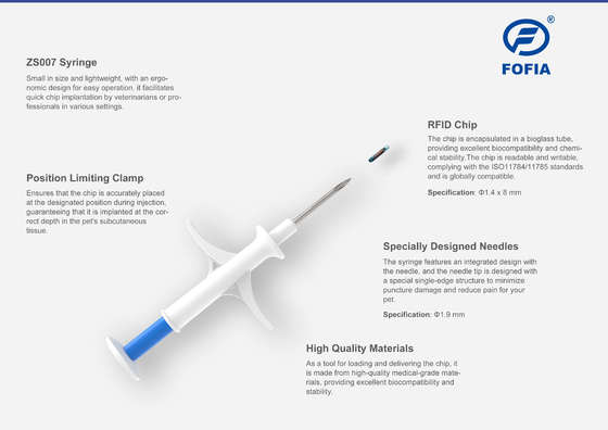 পশুর স্বাস্থ্য এবং মঙ্গলার্থে পশু আইডি মাইক্রোচিপ সহ স্টেরিলাইজড কাগজ-প্লাস্টিকের প্যাকিং প্যাকেজ সহ একবার ব্যবহারযোগ্য সিরিঞ্জ