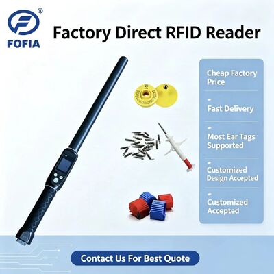 FOFIA ওয়াটারপ্রুফ লং রেঞ্জ 134.2kHz RFID ইয়ার ট্যাগ রিডার ISO11784/5 প্রোটোকল 30-100cm পাঠ দূরত্ব পিভিসি