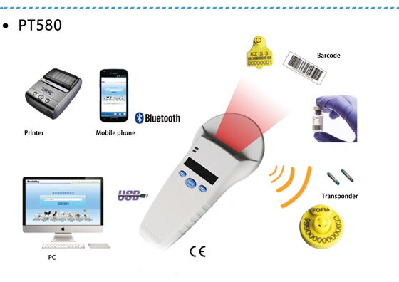 টেকসই FOFIA PT580 RFID হ্যান্ডহেল্ড রিডার 125kHz/134.2kHz ISO11784/5 128x32 OLED স্ক্রিন 10-20m পাঠ দূরত্ব ইউএসবি / পোষা প্রাণীর জন্য