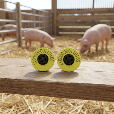 নতুন সম্পূর্ণ ICAR ET908 Cattle Animal ID RFID LF Ear Tag BLE ISO11784/5 TPU উপাদান 350N টেনশন 5 বছরের ওয়ারেন্টি ফার্ম ব্যবহার