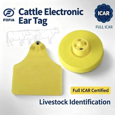 নতুন FOFIA ফুল ICAR LF টেকসই জলরোধী RFID TPU হলুদ গরু শূকর ভেড়া কানের ট্যাগ ET908+T905 EM4305 চিপস 5 বছরের ওয়ারেন্টি 14.5mm