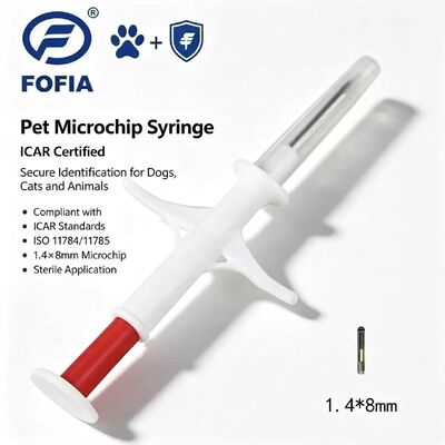 FOFIA ZS007 ICAR সার্টিফাইড 134.2kHz RFID ইয়ার ট্যাগ পশু মাইক্রোচিপ FDX/EM4305 IP67 জলরোধী সাদা পিপি 1.4x8mm কুকুর বিড়াল পোষা প্রাণী