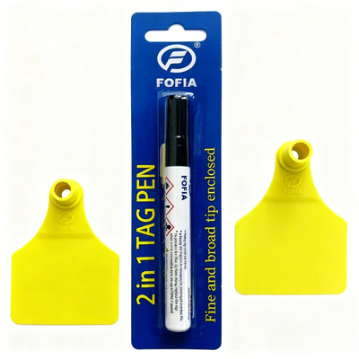 FOFIA New Plastic Livestock Identification Marker Waterproof Animal Ear Tags with Mark Pen and Black Ink 1 Year Warranty