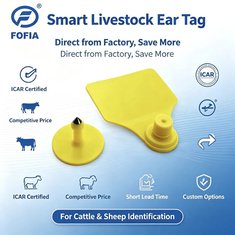 Fofia T904 কম্বিনেশন অ্যানিমাল ইয়ার ট্যাগ RFID TPU 72*57mm লেজার কোডিং ফার্ম ক্যাটল পিগ শিপ আইকার