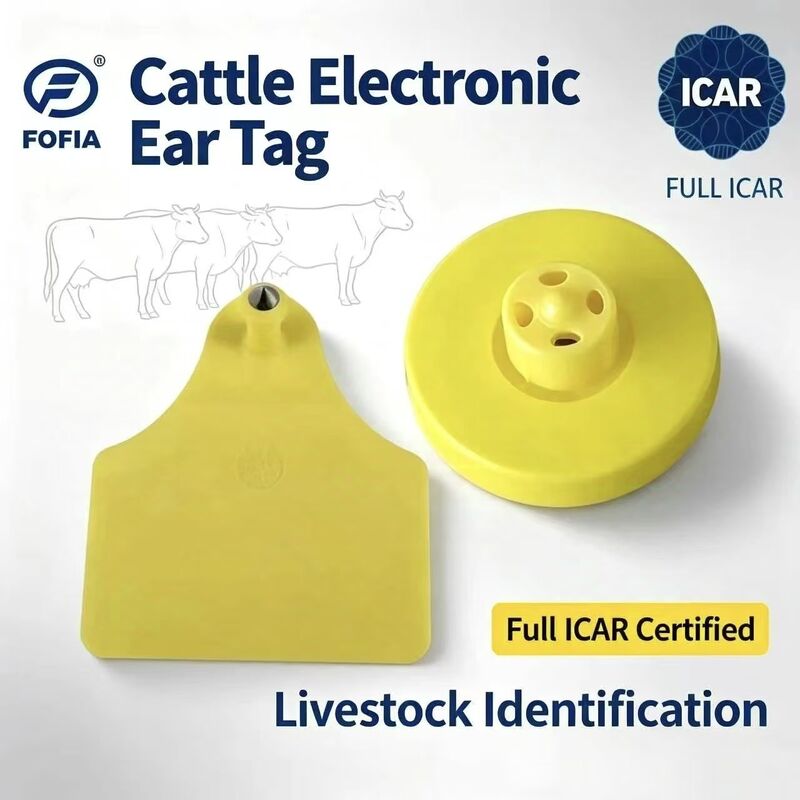 নতুন FOFIA ফুল ICAR LF টেকসই জলরোধী RFID TPU হলুদ গরু শূকর ভেড়া কানের ট্যাগ ET908+T905 EM4305 চিপস 5 বছরের ওয়ারেন্টি 14.5mm