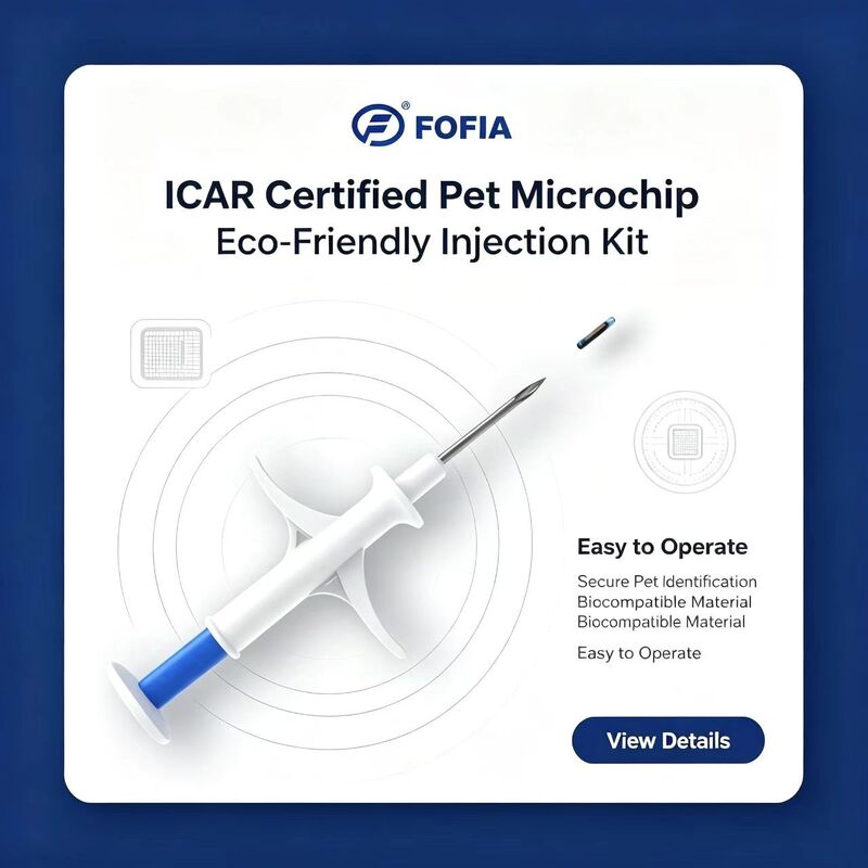 FOFIA ZS007 ICAR Certified 134.2kHz RFID  Animal Microchip FDX/EM4305 IP67 Waterproof White PP 1.4x8mm Dog Cat Pets
