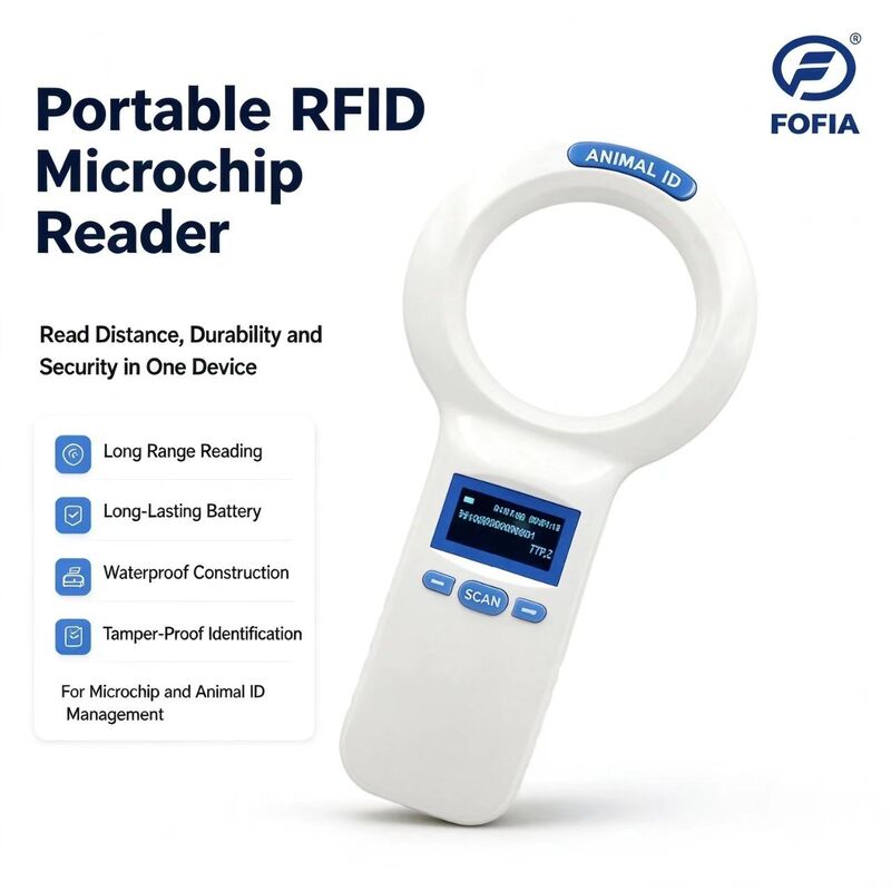 Waterproof Plastic FOFIA PT200 RFID Card Reader 128x64 OLED Screen Long Distance Reading (10-20m) ISO11784/5 Protocol 860-960mhz