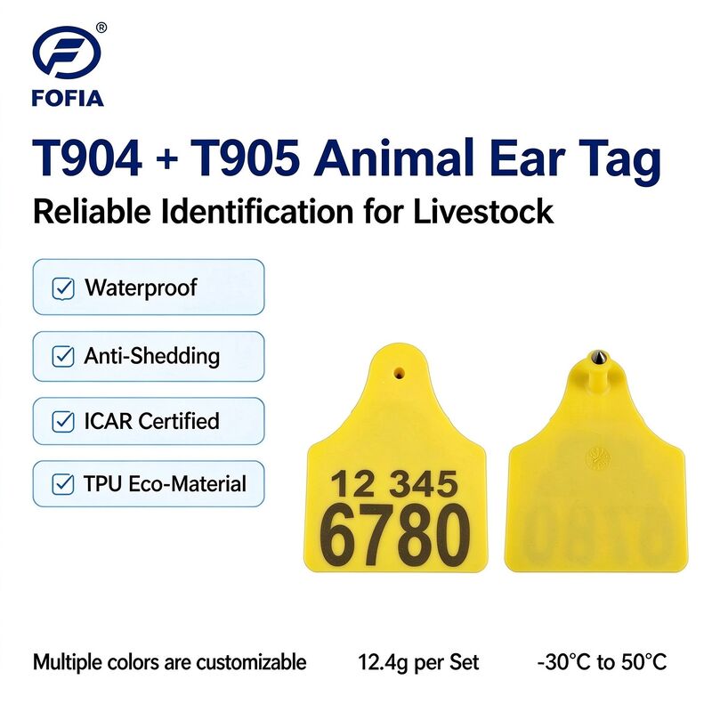 ICAR Certified RFID Cattle Ear Tags T904 T905 TPU Laser Coding Waterproof 70 X 57 mm Livestock Identification