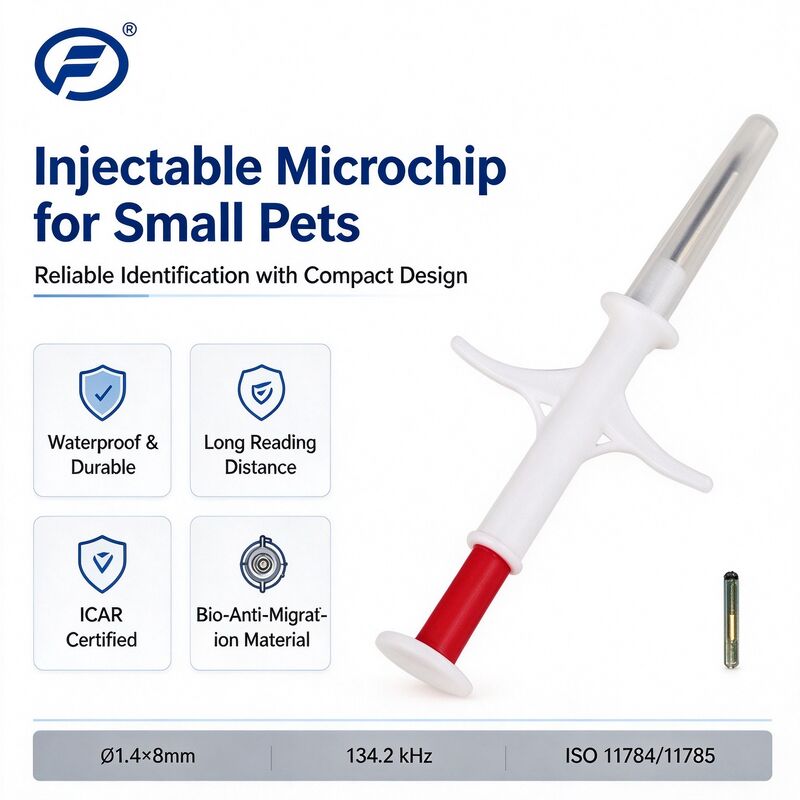 RFID Animal Microchip 134.2 kHz FDX EM4305 1.4 X 8 mm IP67 Waterproof ICAR Certified Pet Livestock Injection Tag